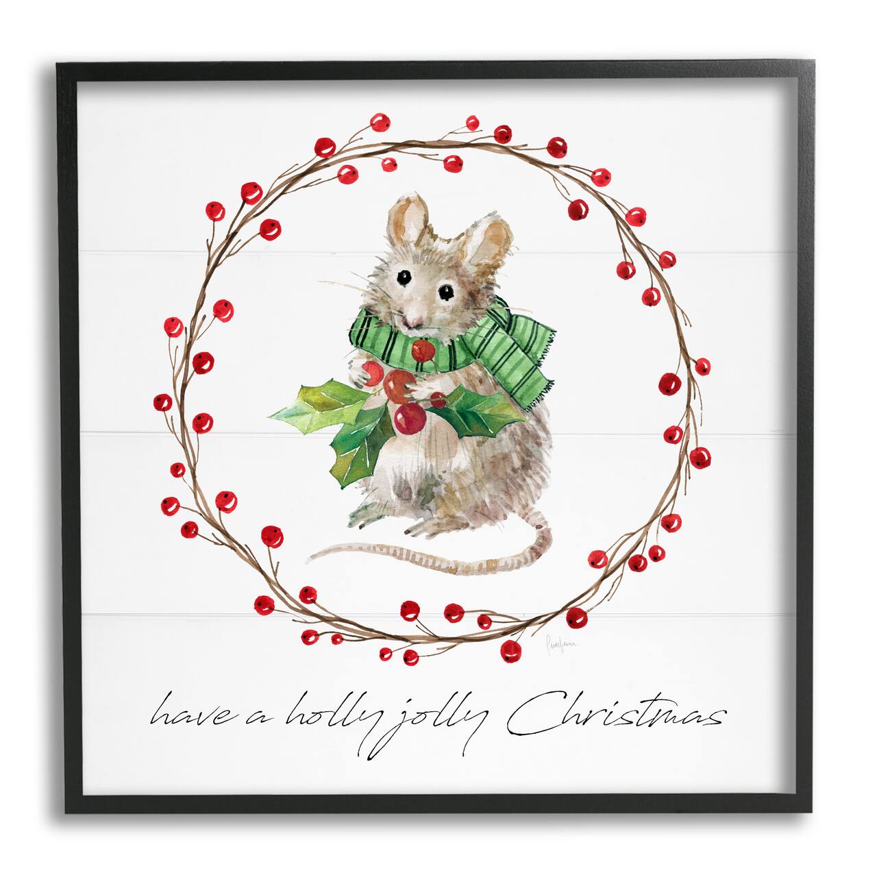 Stupell Industries Holly Jolly Christmas Mouse Framed Giclee Art